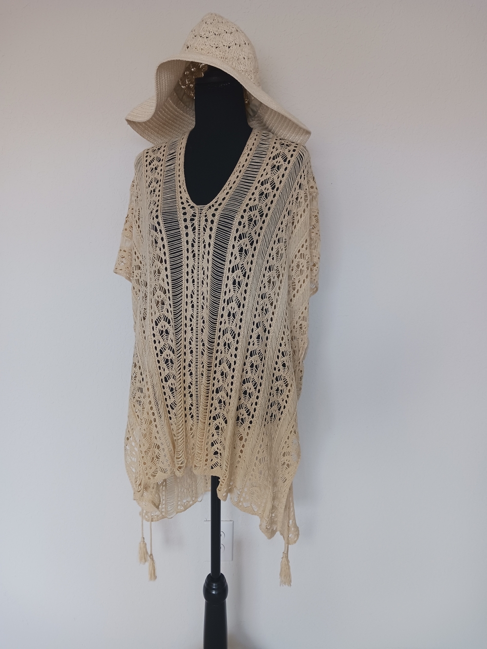 Crochet Beach Cover-Up Tunic  One Size EUC